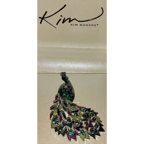 Kim Rogers Peacock Brooch with Rhinestones & Enamel in original box - Picture 4 of 5